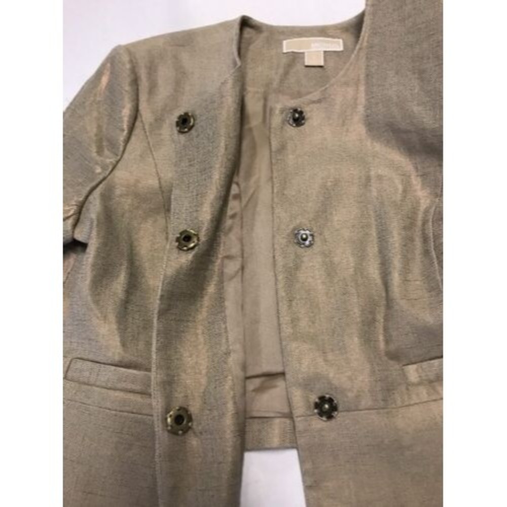 Michael Kors Women's Blazer Beige Linen Metallic Crop Fully Lined Size 6 - Picture 11 of 12